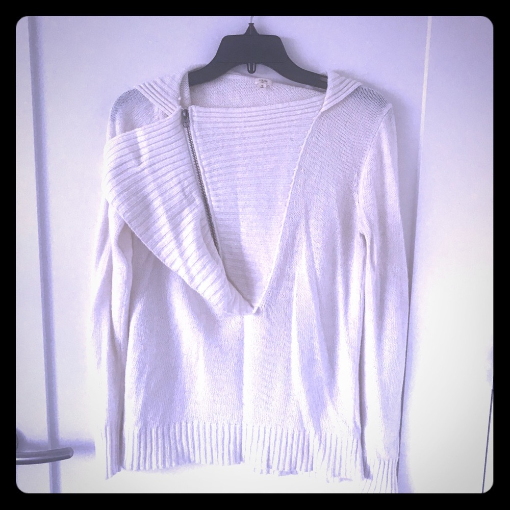 J. Crew White Moto Sweater